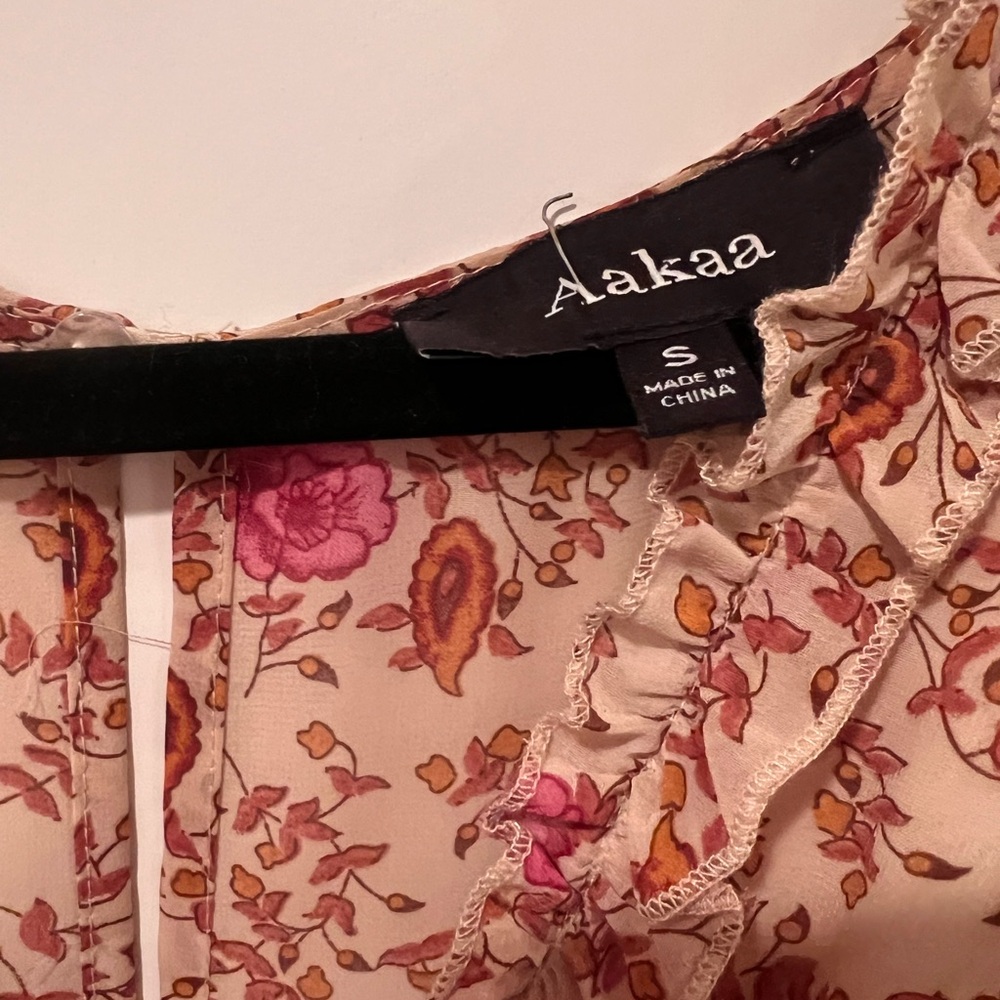 Aakaa Pink and Brown Floral Ruffle Dress - Picture 2 of 2